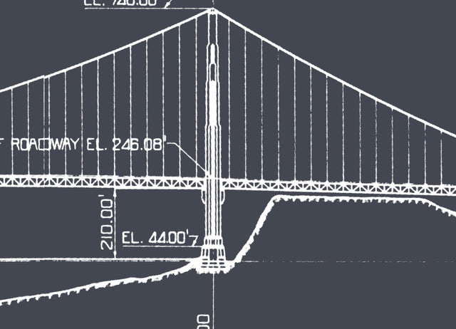 Golden Gate Bridge Blueprint, SF California, American Architecture, Golden Gate Bridge Construction, Golden Gate Bridge Large Print Artwork