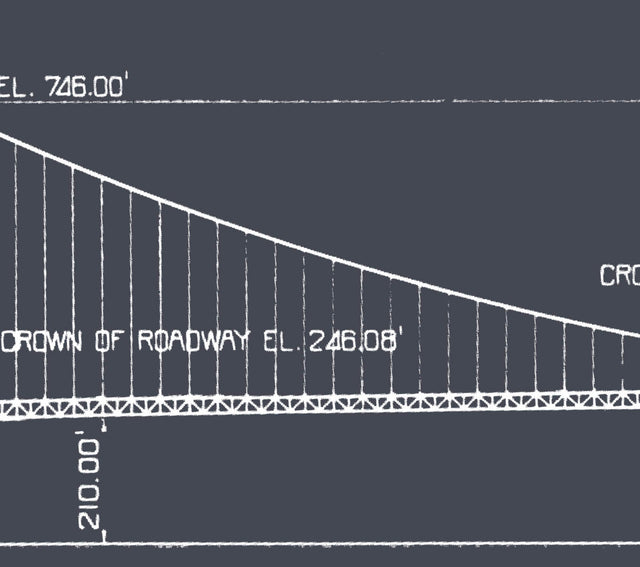Golden Gate Bridge Blueprint, SF California, American Architecture, Golden Gate Bridge Construction, Golden Gate Bridge Large Print Artwork