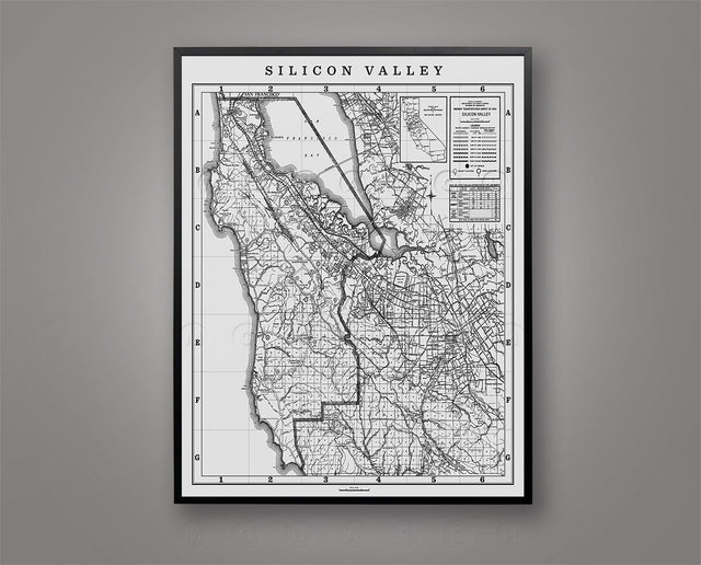 Map of Silicon Valley, Vintage Silicon Valley Art Poster, San Mateo, San Jose Map, San Francisco, Bay Area, West Coast, City Map, Wall Map