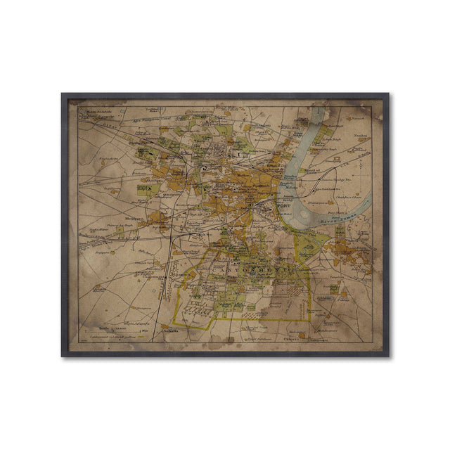 AGRA, INDIA Map, Circa 1897 - Foundry