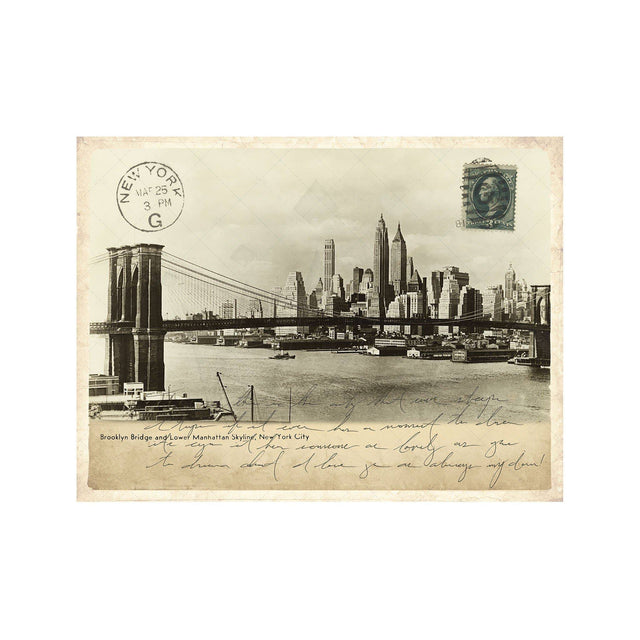 BROOKLYN BRIDGE & LOWER MANHATTAN SKYLINE Postcard - Foundry