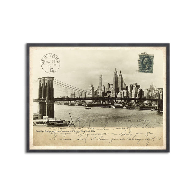 BROOKLYN BRIDGE & LOWER MANHATTAN SKYLINE Postcard - Foundry