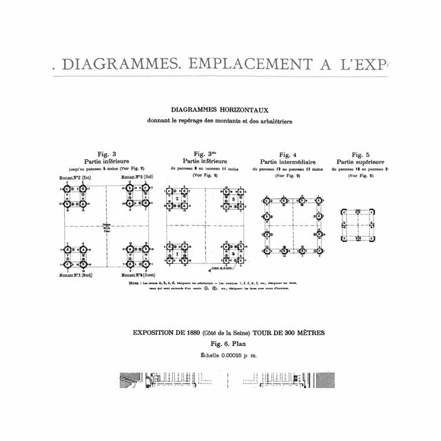 EIFFEL TOWER - ELEVATION, DIAGRAMMES, EMPLACEMENT A L'EXPOSITION - Foundry