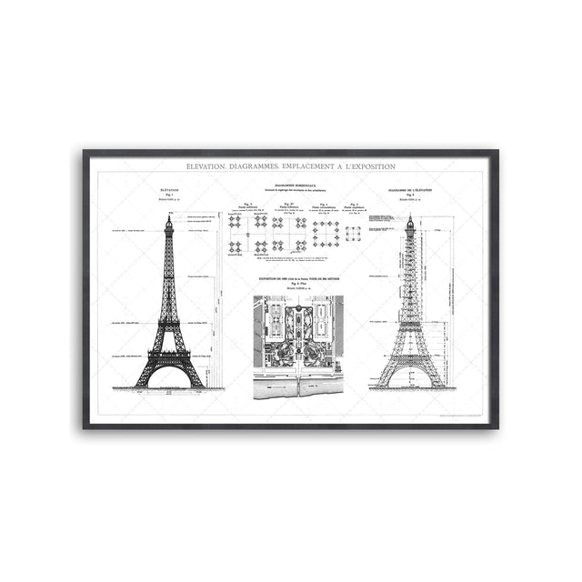 EIFFEL TOWER - ELEVATION, DIAGRAMMES, EMPLACEMENT A L'EXPOSITION - Foundry