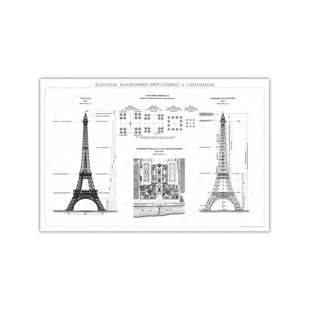 EIFFEL TOWER - ELEVATION, DIAGRAMMES, EMPLACEMENT A L'EXPOSITION - Foundry