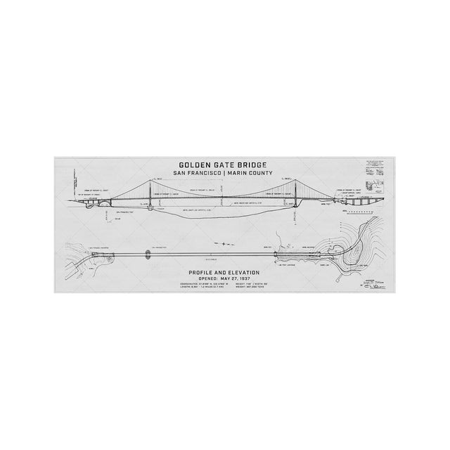 GOLDEN GATE BRIDGE - 1937 Profile + Elevation - Foundry