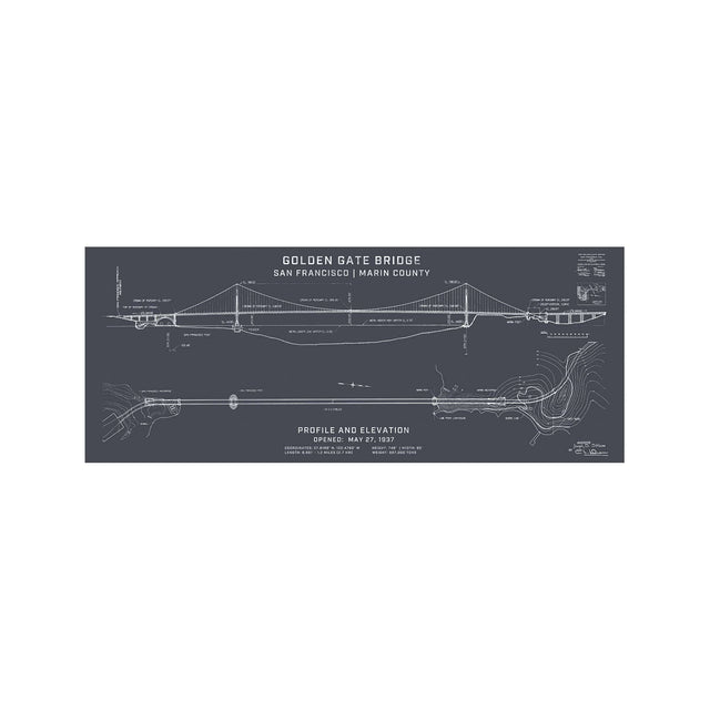 GOLDEN GATE BRIDGE - 1937 Profile + Elevation - Foundry