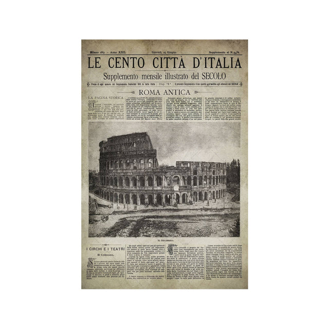Old Italian Newspaper - ROMA ANTICA COLOSSEO, Circa 1887 - Foundry