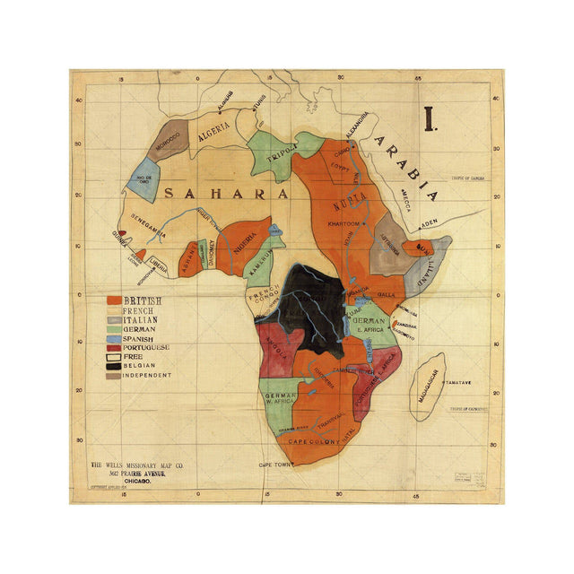 The WELLS MISSIONARY Map - COLONIZATION of AFRICA - Foundry