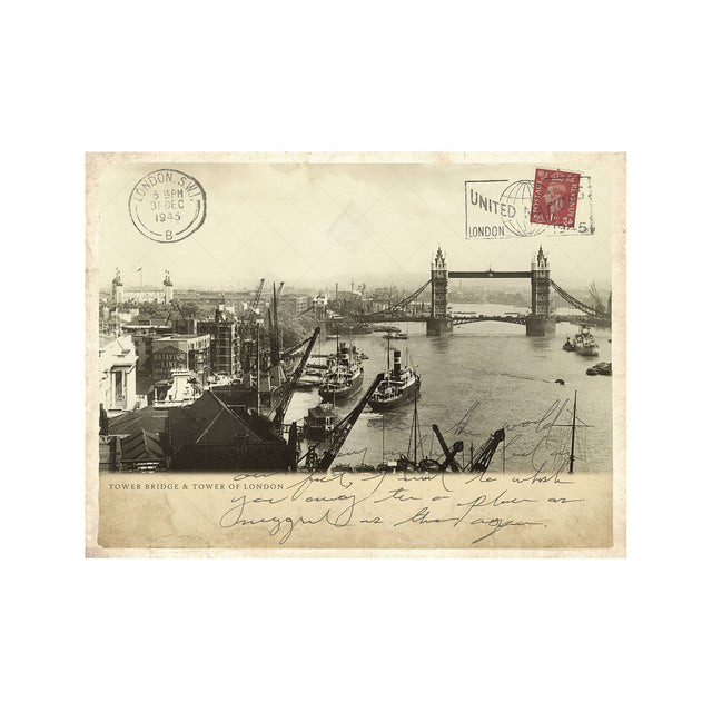 TOWER BRIDGE & TOWER of LONDON Postcard, 1945 - Foundry