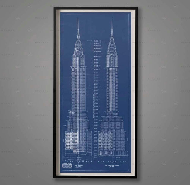 CHRYSLER BUILDING BLUEPRINTS, Architecture Plans, Elevations, nyc architecture, Chrysler Elevations, Wall Decor, Large Wall Art, Architect