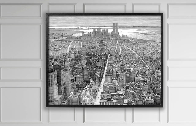 NEW YORK MAP Print Line Drawing - Zoey Riley, Map of Lower Manhattan art drawing pen and ink of New York City Art, World Trade Center, Decor