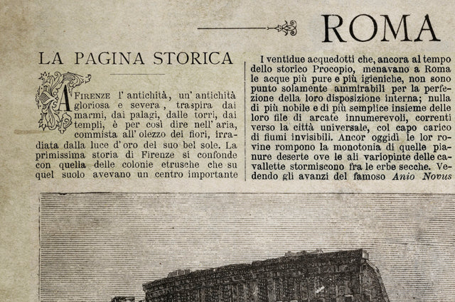 Vintage Italian Newspaper, Roma Antica Colosseo Full Cover, Circa 1887 Old Italian Newspaper, Rome Print, Rome Italy, Gladiator Print