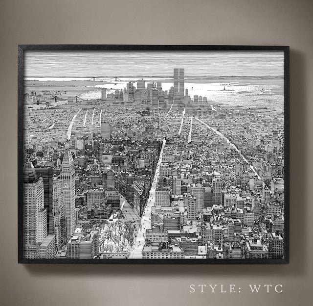 NEW YORK MAP Print Line Drawing - Zoey Riley, Map of Lower Manhattan art drawing pen and ink of New York City Art, World Trade Center, Decor