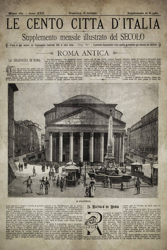 Vintage Italian Newspaper, Rome Vintage Pantheon, Circa 1887 Old Italian Newspaper, Italian Print, Rome Italy, Rome Wall Art, Large Print