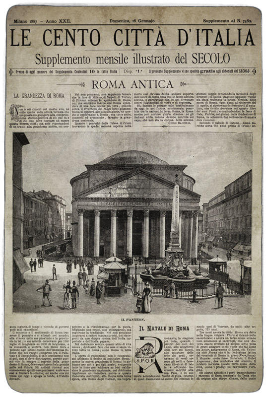 Vintage Italian Newspaper, Rome Vintage Pantheon, Circa 1887 Old Italian Newspaper, Italian Print, Rome Italy, Rome Wall Art, Large Print