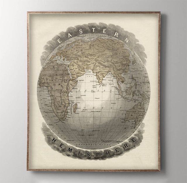 Vintage World Map Eastern Hemisphere Globe Print, Art Poster, Map of the World, Eastern Hemisphere Map, Australia, Africa Map, Asia Map