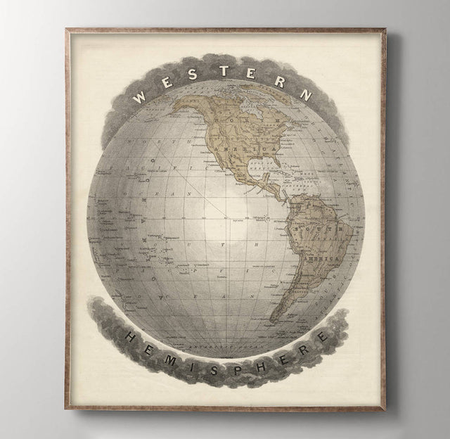 Vintage World Map Western Hemisphere Globe Print, Art Poster, Map of the World, Western Hemisphere Map, Australia, Africa Map, Asia Map