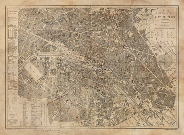 LETTS MAP of Paris, Retro City Map, Old Map of Paris, Vintage Style Paris Map, Rustic Map of Paris, Shabby Chic Paris, French Decor, Paris