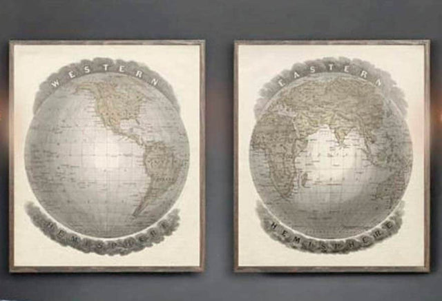 Vintage Maps of the Western Hemisphere and Eastern Hemisphere, Map of the World, Old World Map, USA Map, Australia Map, Africa Map, Asia Map