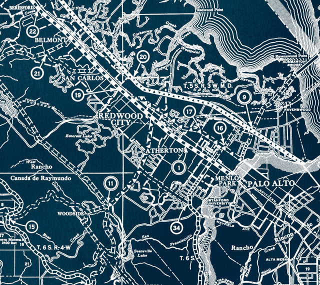 Silicon Valley Map, Vintage San Mateo California Fine Art Print, Bay Area Map, Northern California, Mountain View, Palo Alto, Menlo Park