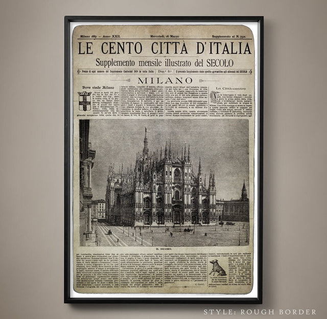 Vintage Italian Newspaper, Milan Full Cover, Circa 1887 Old Italian Newspaper, Milan Print, Milan Italy, Milan Wall Art, Large Poster, Como