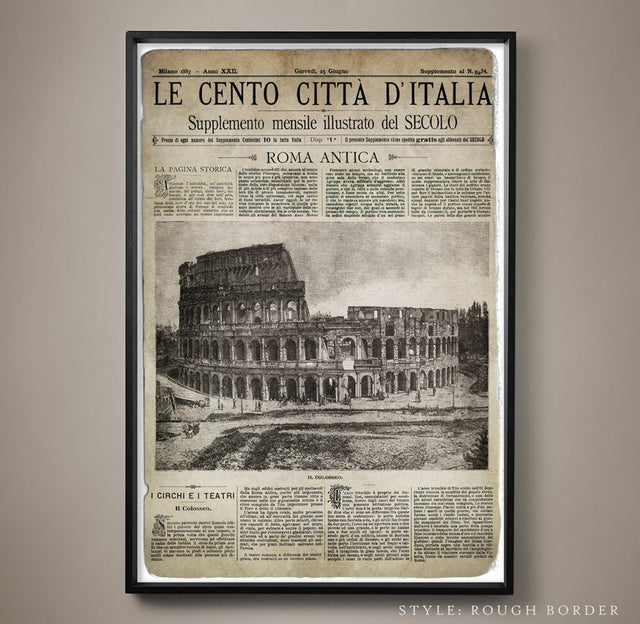 Vintage Italian Newspaper, Roma Antica Colosseo Full Cover, Circa 1887 Old Italian Newspaper, Rome Print, Rome Italy, Gladiator Print