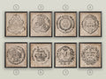 18TH CENTURY EUROPEAN DOCUMENT Seal Set of 6 Prints, Family Crests, Coat of Arms, Armorial Engravings, French Chic, Retro, Bohemian, English