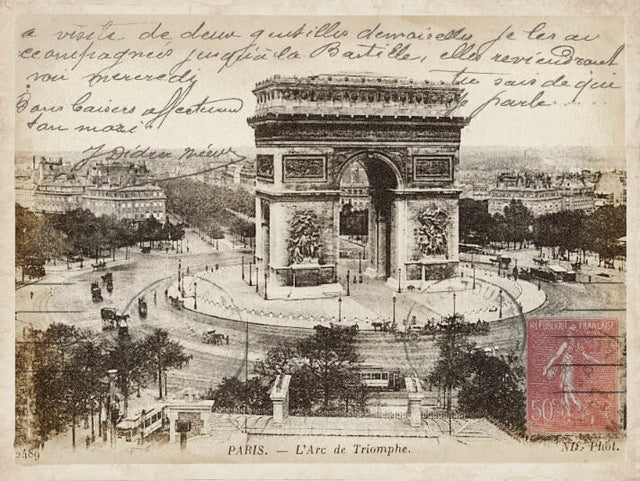 VINTAGE FRENCH POSTCARD - L'Arc De Triomphe De L'Etolie, Paris France, Paris Art, French Decor, Shabby Chic, Rustic Art, Large Print, Decor