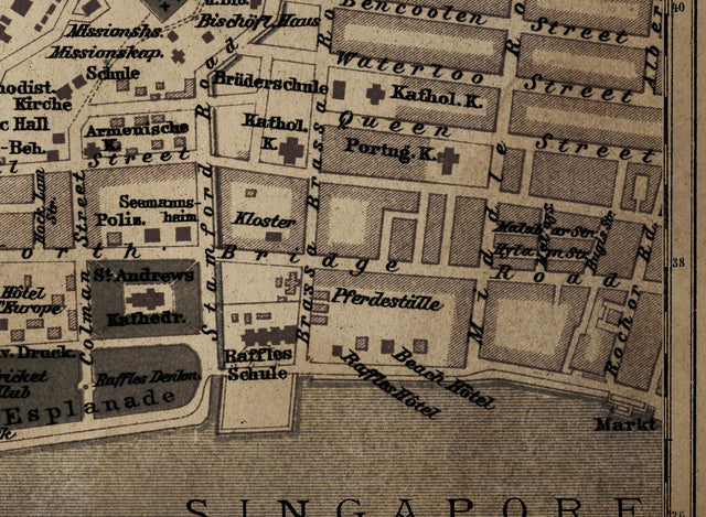 Singapore Map, Circa 1897 Singapore Map, Old Map of Singapore, Malay Map, Padang Map, Large Map, Big Map, Wall Map, Republic of Singapore