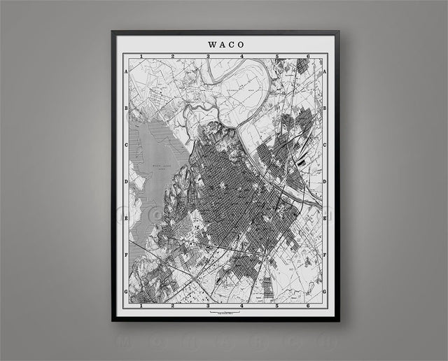 Waco Texas - Street Map of Waco - Vintage Artwork Style - Mclennan County map - Texas Map, Old Waco Map - Brazos River - Woodway - Wall Art