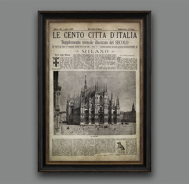 Vintage Italian Newspaper, Milan Full Cover, Circa 1887 Old Italian Newspaper, Milan Print, Milan Italy, Milan Wall Art, Large Poster, Como