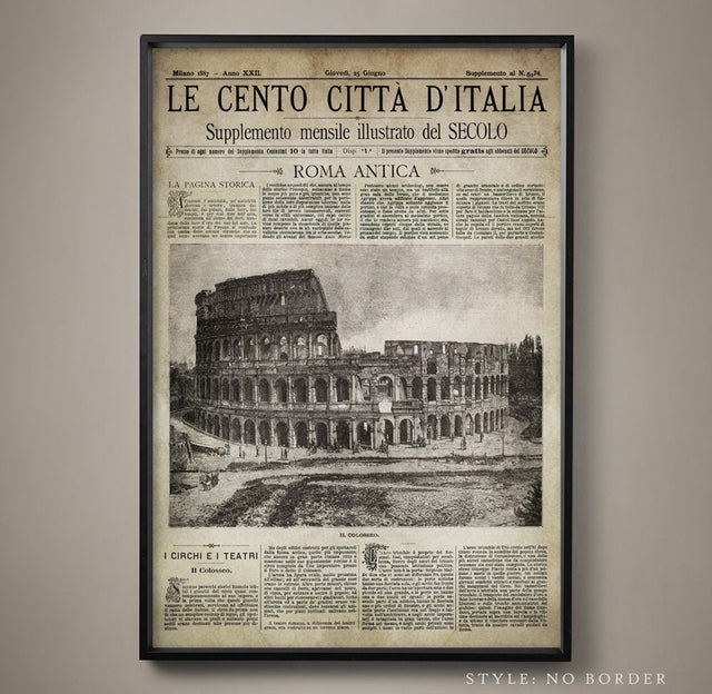 Vintage Italian Newspaper, Roma Antica Colosseo Full Cover, Circa 1887 Old Italian Newspaper, Rome Print, Rome Italy, Gladiator Print