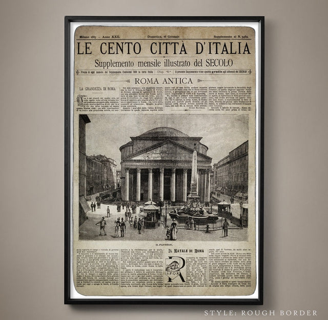 Vintage Italian Newspaper, Rome Vintage Pantheon, Circa 1887 Old Italian Newspaper, Italian Print, Rome Italy, Rome Wall Art, Large Print