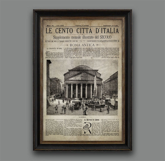 Vintage Italian Newspaper, Rome Vintage Pantheon, Circa 1887 Old Italian Newspaper, Italian Print, Rome Italy, Rome Wall Art, Large Print