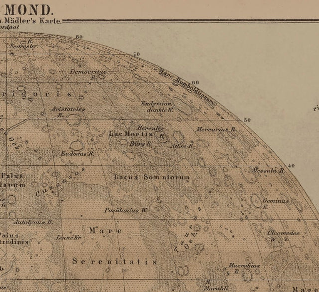 ANTIQUE LUNAR MAP, Moon Map, Lunar Surface, Map of the Moon, Rustic Map, Old Map, Astronomy Map, Scientific Illustration, Antique Print