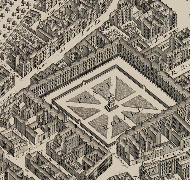 Paris Map - Turgot's 1739 Plan de Paris Map : Paris Panel map - Large Paris Map - Map of Paris, Big Paris Map - Turgot Paris Map - Sepia