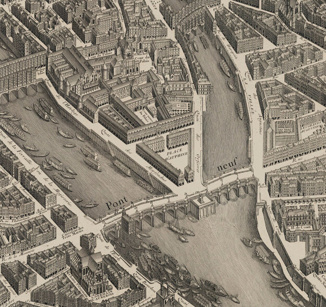 Paris Map - Turgot's 1739 Plan de Paris Map : Paris Panel map - Large Paris Map - Map of Paris, Big Paris Map - Turgot Paris Map - Sepia