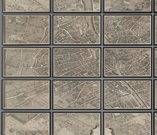 Paris Map - Turgot's 1739 Plan de Paris Map : Paris Panel map - Large Paris Map - Map of Paris, Big Paris Map - Turgot Paris Map - Sepia