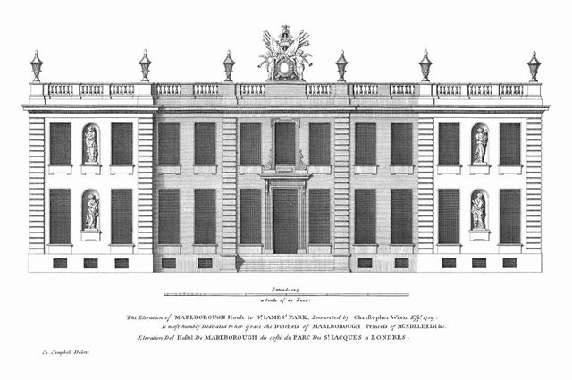 18TH C. ENGLISH TOWNHOUSE 3 - Vintage British Architecture - Blueprint Art - Vitruvius Britannicus - Old Architecture Plans - Colen Campbell