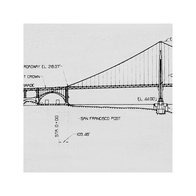 Golden Gate Bridge Elevation - Vintage California - Architecture Plans, Golden Gate Bridge Art, Golden Gate Blueprint, Wall Art Decor