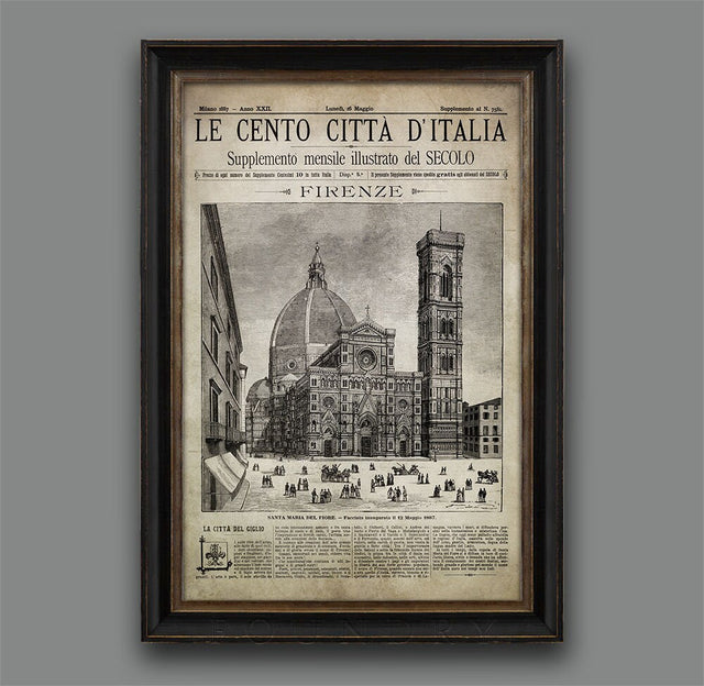 Vintage Italian Newspaper, Firenze Full Cover, Circa 1887 Old Italian Newspaper, Italian Decor, Italian Art, Florence Poster, Firenze Print