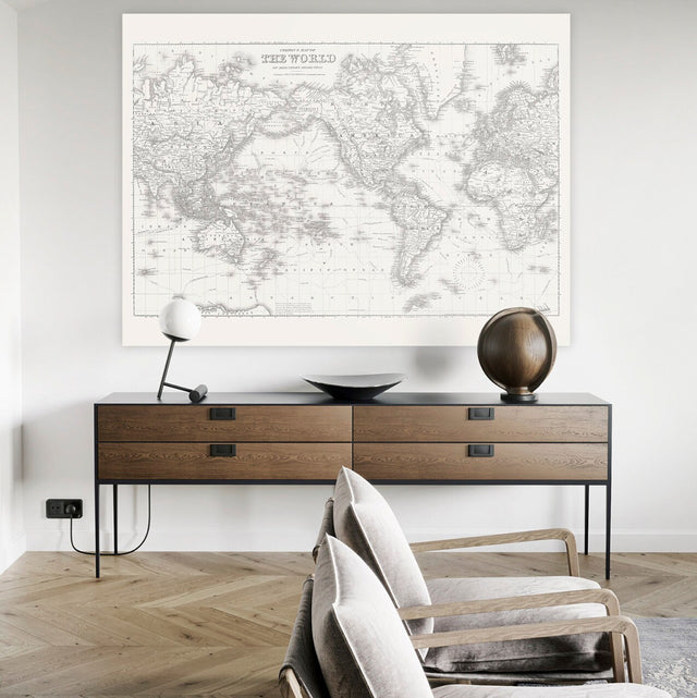 World Map Print - Nursery World Map Art Print- World Map - Canvas Fabric Tapestry - Grand Canvas Circa 1850s - Nursery Art - Large World Map