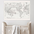 World Map Print - Nursery World Map Art Print- World Map - Canvas Fabric Tapestry - Grand Canvas Circa 1850s - Nursery Art - Large World Map
