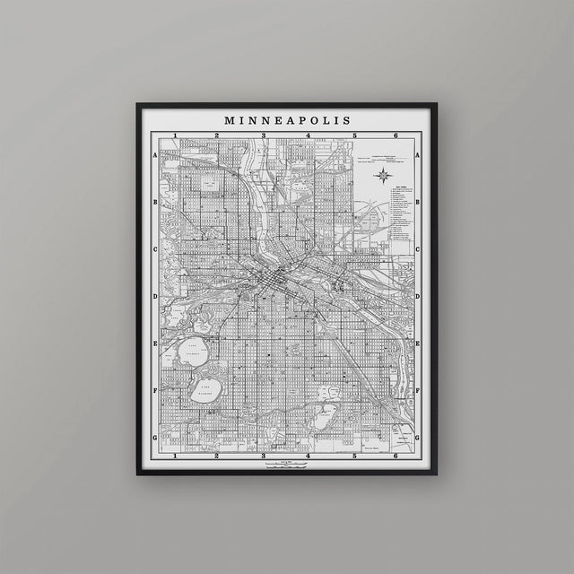 City Map of Minneapolis Off-White - Vintage Map Guide - Old Map of Minneapolis - Minneapolis Minnesota Map - Big Street Map of Minneapolis