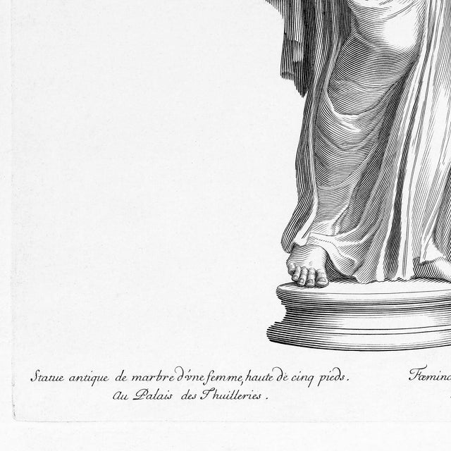 Figure Engraving Art #6 - 17th C. French Art - Antique Wall Art - Classical Decor - Female Statue Art - Gallery Wall Art - Colonial Wall Art