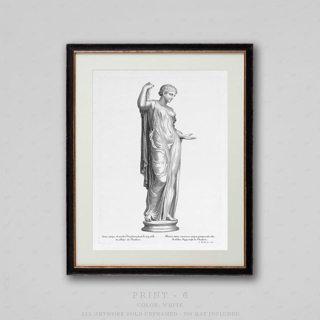 Figure Engraving Art #6 - 17th C. French Art - Antique Wall Art - Classical Decor - Female Statue Art - Gallery Wall Art - Colonial Wall Art