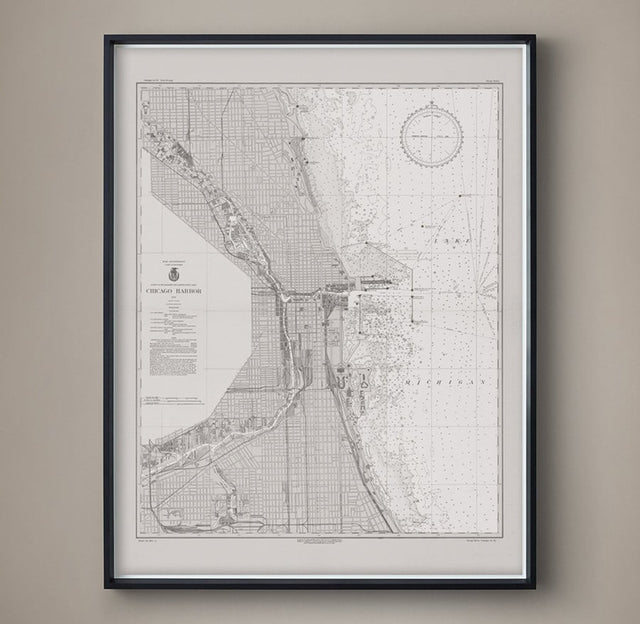 20TH C. NAUTICAL SURVEY MAP - Chicago Harbor, Nautical Chart, Nautical Map, Wall Art, Chi-town, Chicago Illinois, Old Map, Old City Print