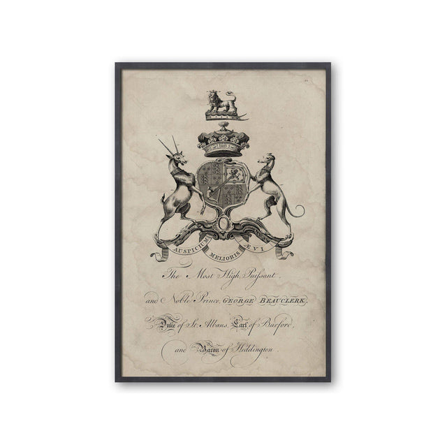 18th Century ENGLISH ARMORIAL ENGRAVING #12 - BEAUCLERK CREST - Foundry