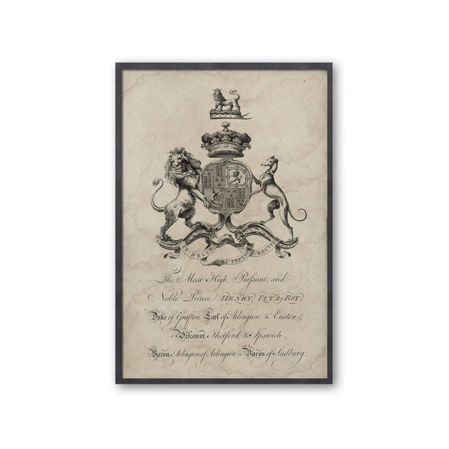 18th Century ENGLISH ARMORIAL ENGRAVING #16 - FITZROY CREST - Foundry